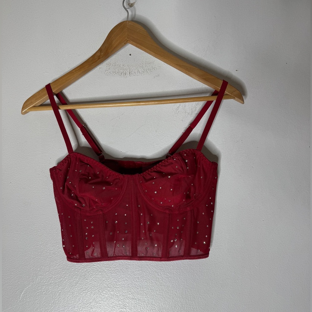 NWT Avidlove Medium Bra Corset Red With Rhinestones